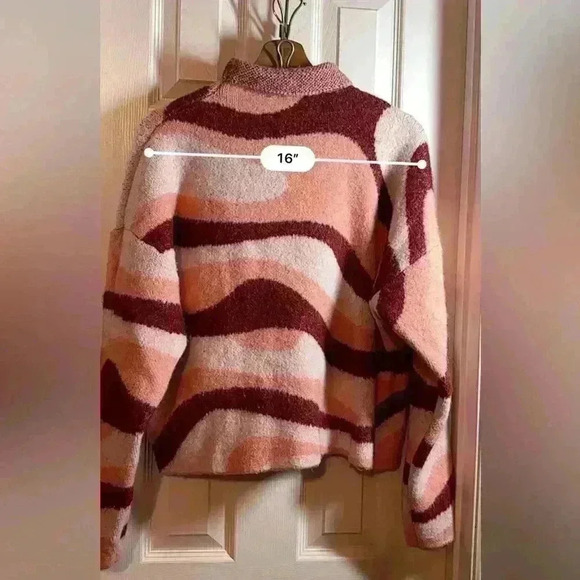 Zara Bloggers Pink Burgundy Jacquard Wave Mock Neck Sweater Medium Maximalist - Picture 4 of 9